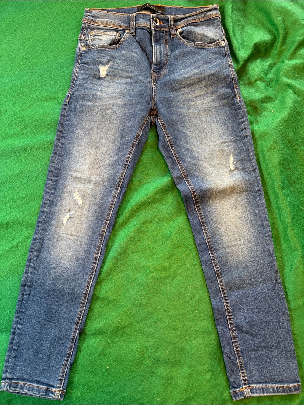 Zara Men's Skinny Distressed Blue Jeans